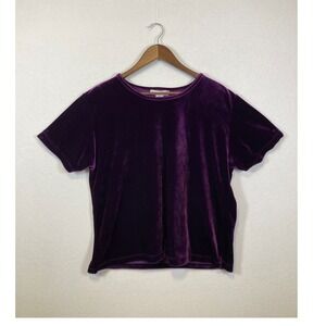 VTG Stephanie Andrews Purple Velvet Short Sleeve T-Shirt‎ Top Women's XL